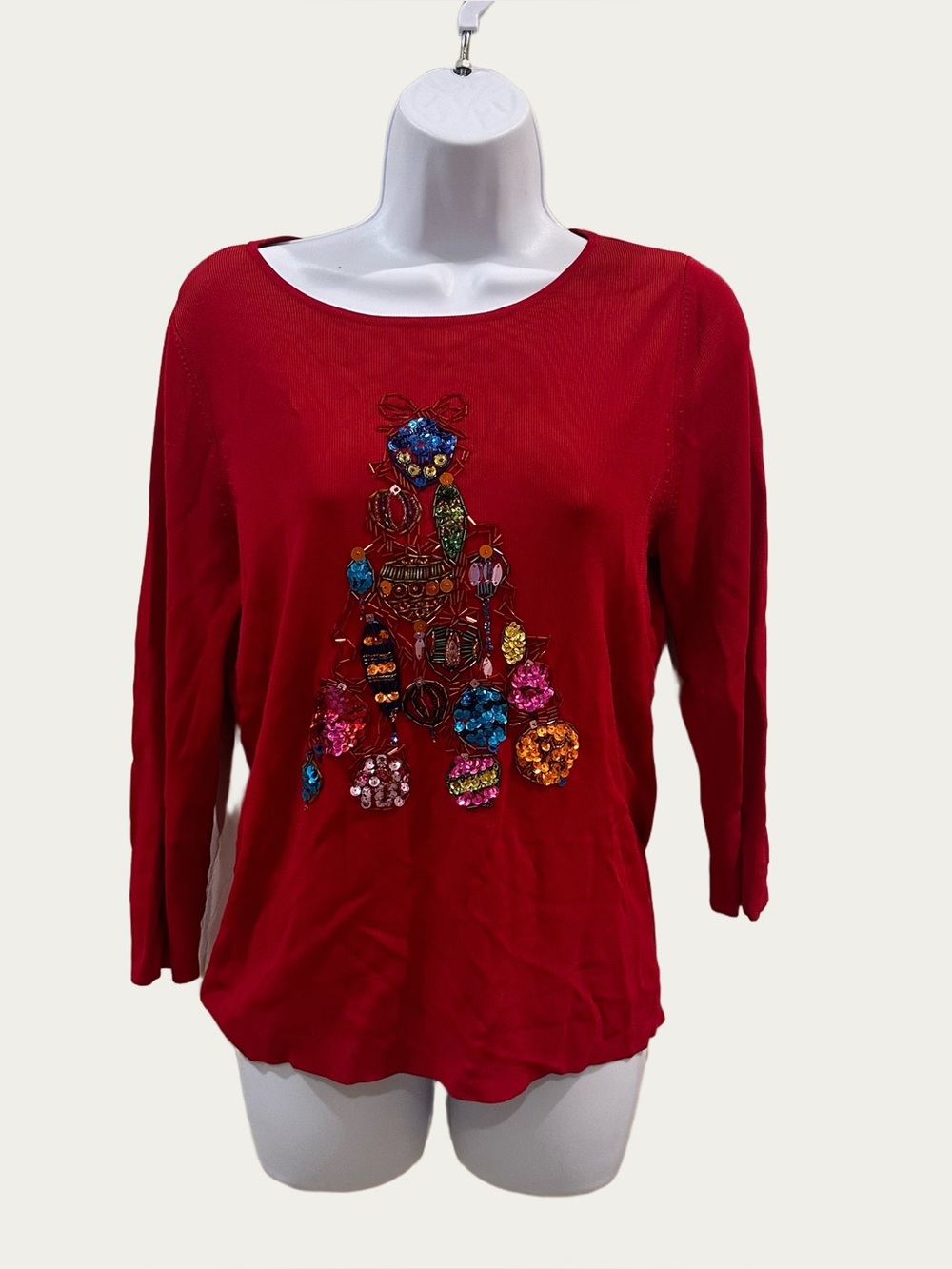 Holiday Christmas Sparkler Sequin Tree Sweater Top Large Lucia Burns Vintage
